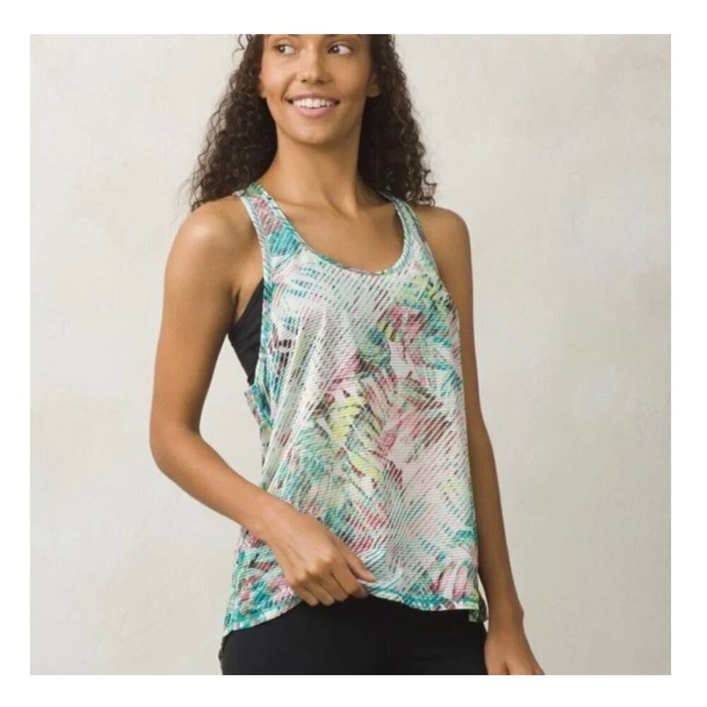 Prana Tilko Breezie Workout Tank Dragonfly Praadise Women's S Racerback Sheer